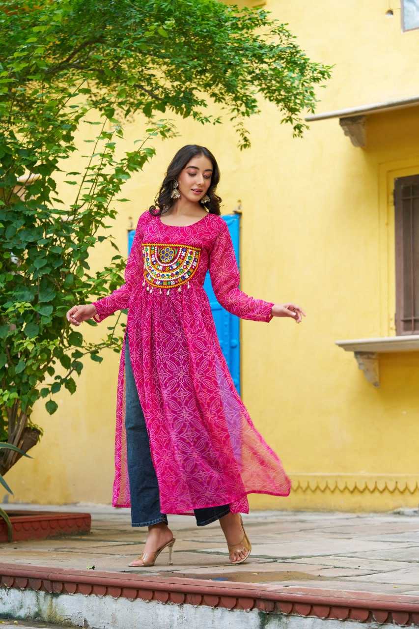 Ynf Pure Bandhej KESH491 9266 Kurti Wholesale Festive Kurtis Long Kurtis Printed Kurtis Bandhani Kurtis Manufacturer- Kapda Export