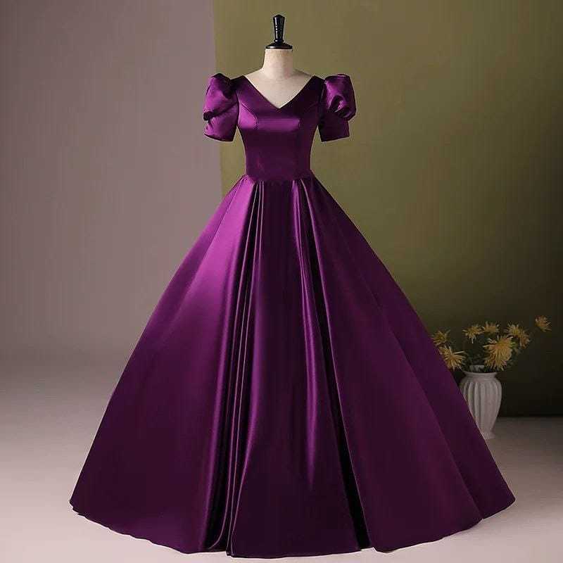 Ynf Satin RIN157 2166 Gowns Plus Size Collections Wholesale Party Wear Gowns Satin Gowns Purple Gown Manufacturer- Kapda Export