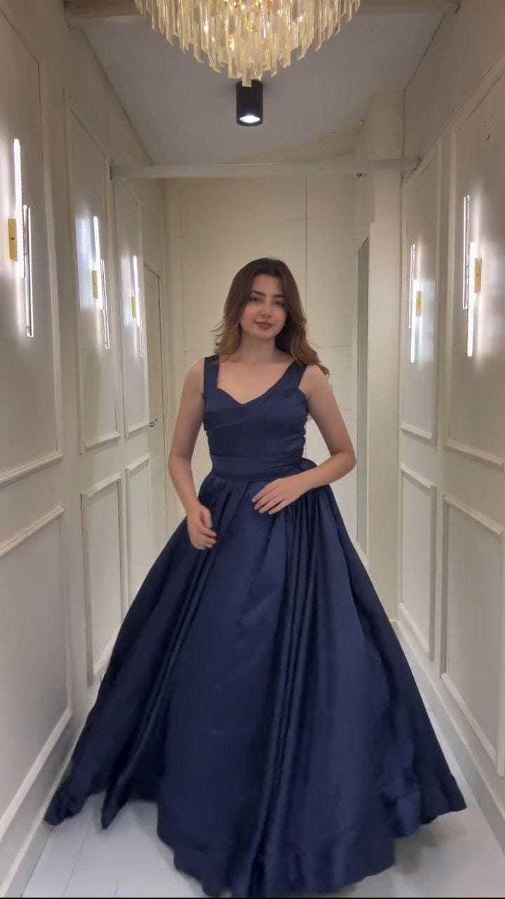 Ynf Satin RIN157 2186 Gowns Plus Size Collections Wholesale Designer Gowns Satin Gowns Blue Gown Manufacturer- Kapda Export
