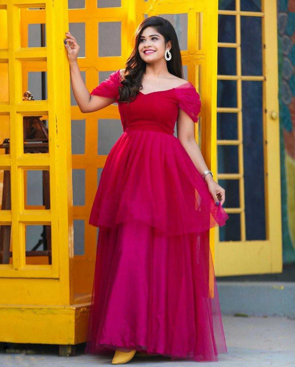 Ynf Soft Net RIN157 2190 Gowns Plus Size Collections Wholesale Net Gowns Party Wear Gowns Pink Gown Manufacturer- Kapda Export