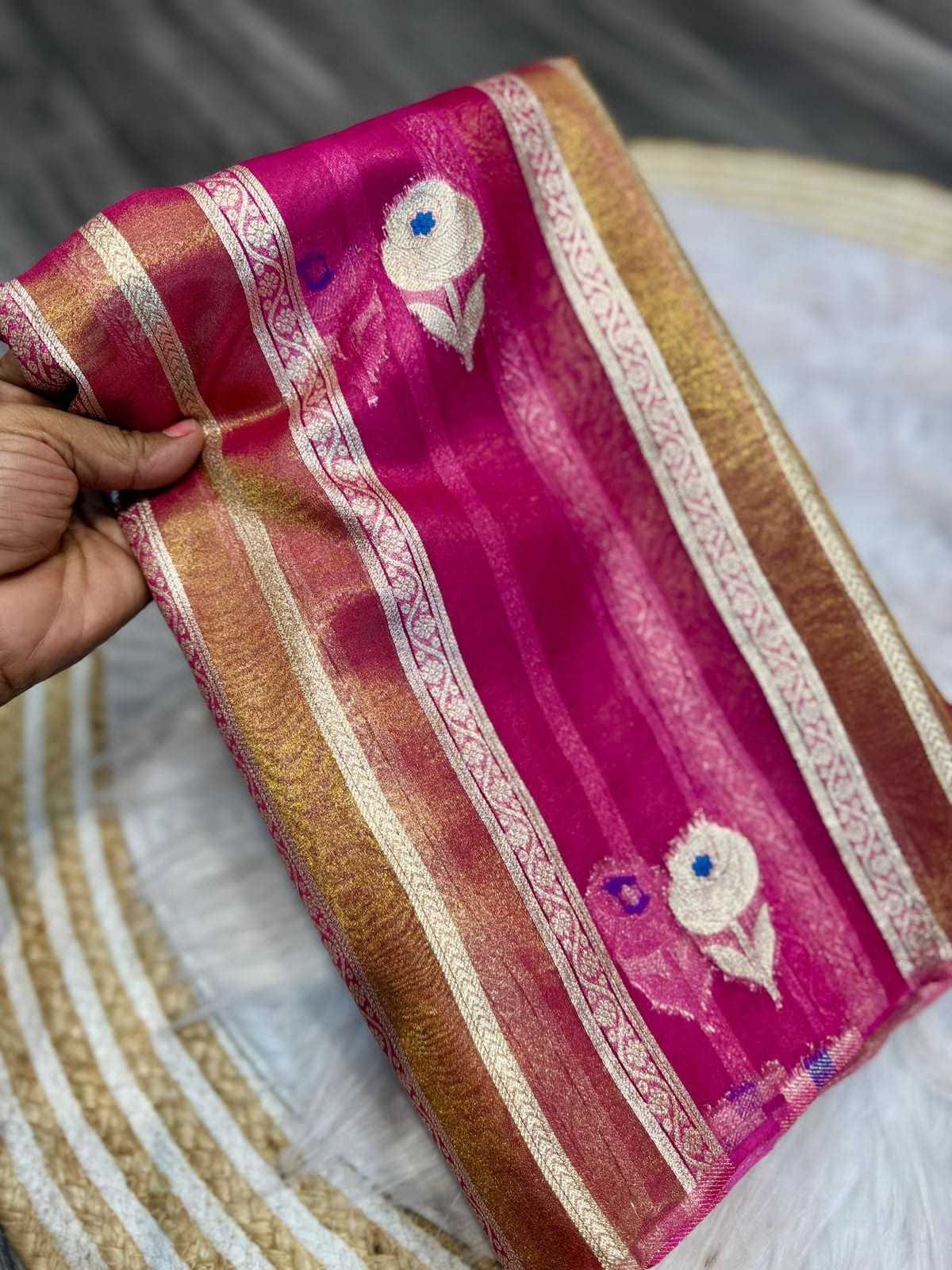 Ynf Tissue Silk KESH484 SUMMER HEAT Silk Sarees Wholesale Banarasi Silk Sarees Brocade Sarees Zari Border Silk Sarees Manufacturer- Kapda Export