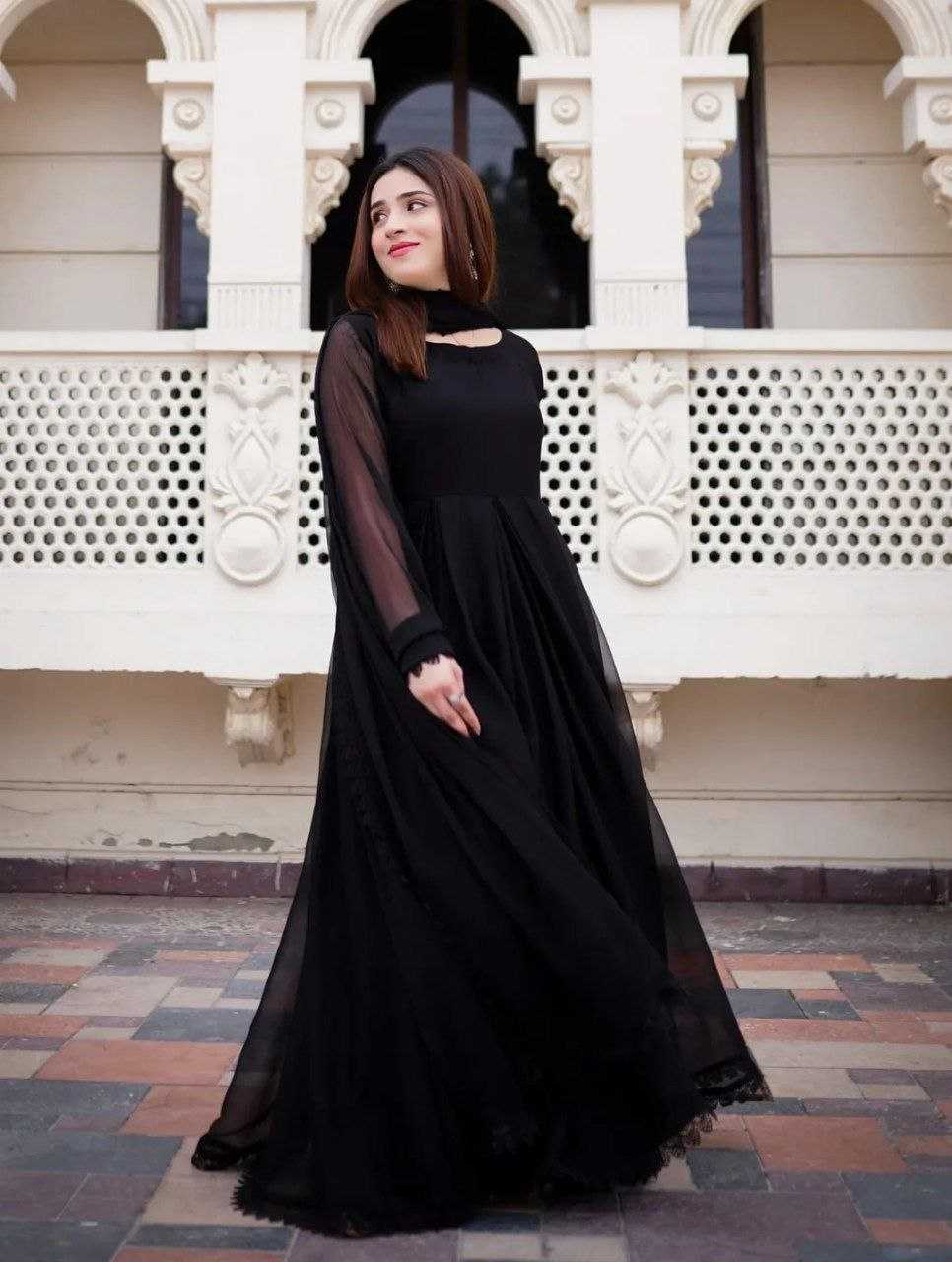 Ynf Georgette RIN157 PC-2154 Gowns Plus Size Collections Wholesale Party Wear Gowns Designer Gowns Black Gown Manufacturer- Kapda Export