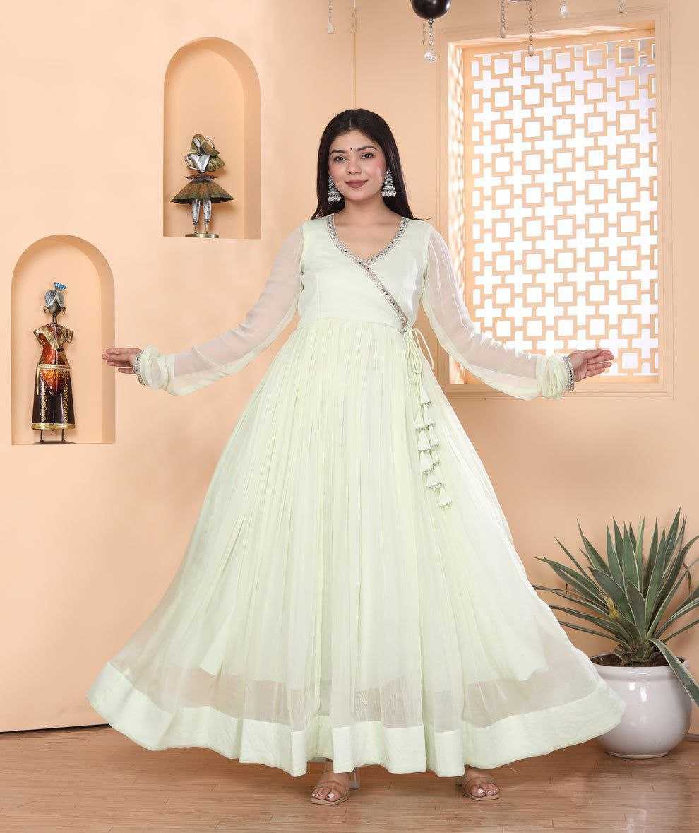 Ynf Georgette RIN157 PC-2177 Gowns Plus Size Collections Wholesale Work Gowns Lace Gowns White Gown Manufacturer- Kapda Export