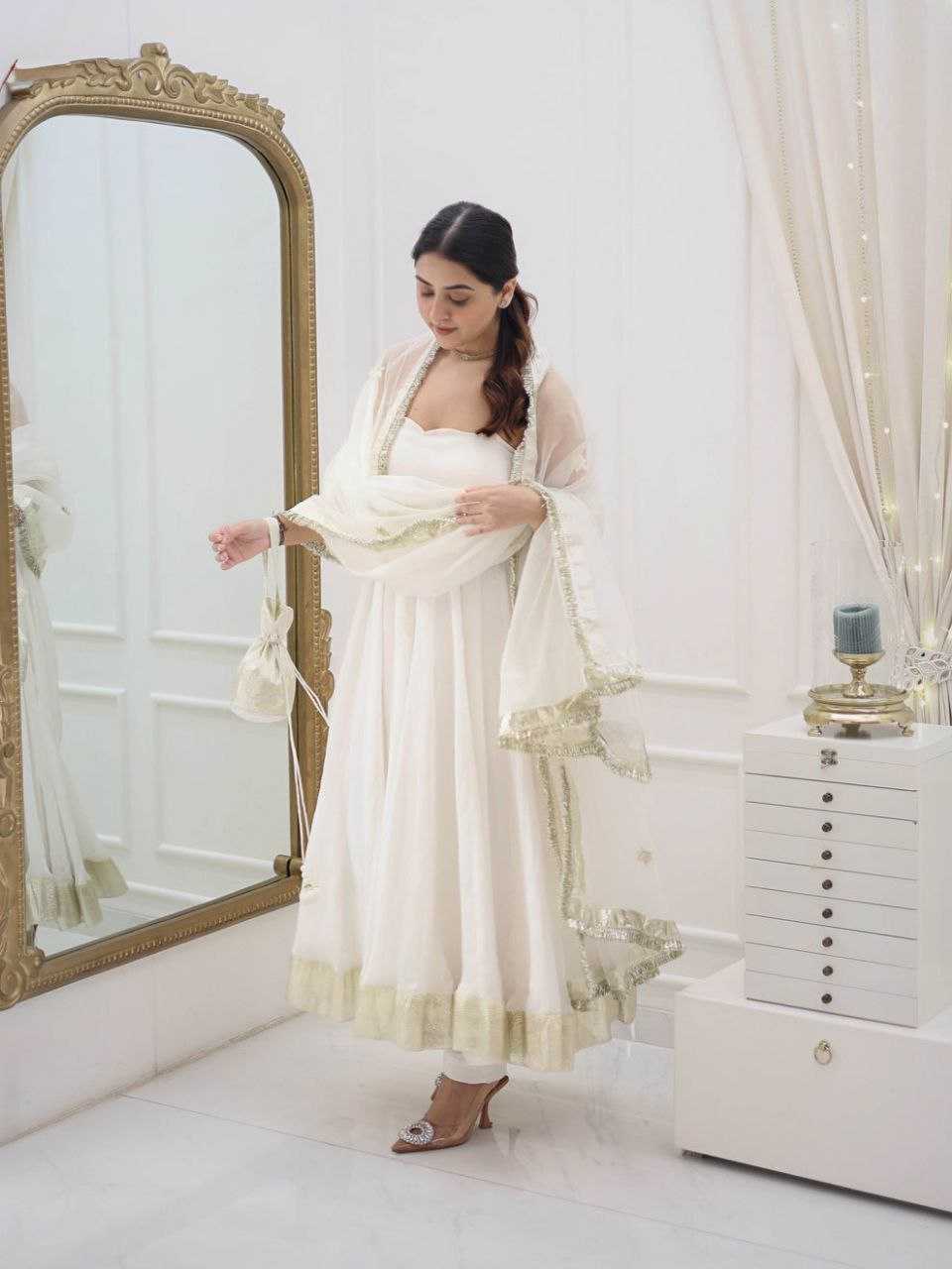 Ynf Georgette RIN157 PC-2180 Gowns Plus Size Collections Wholesale Party Gowns Georgette Gown White Gown Manufacturer- Kapda Export