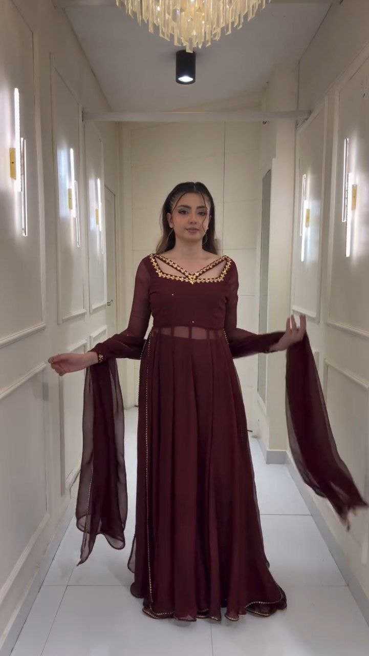 Ynf Georgette RIN157 PC-2184 Gowns Plus Size Collections Wholesale Fancy Gowns Work Gowns Fit And Flare Gowns Manufacturer- Kapda Export