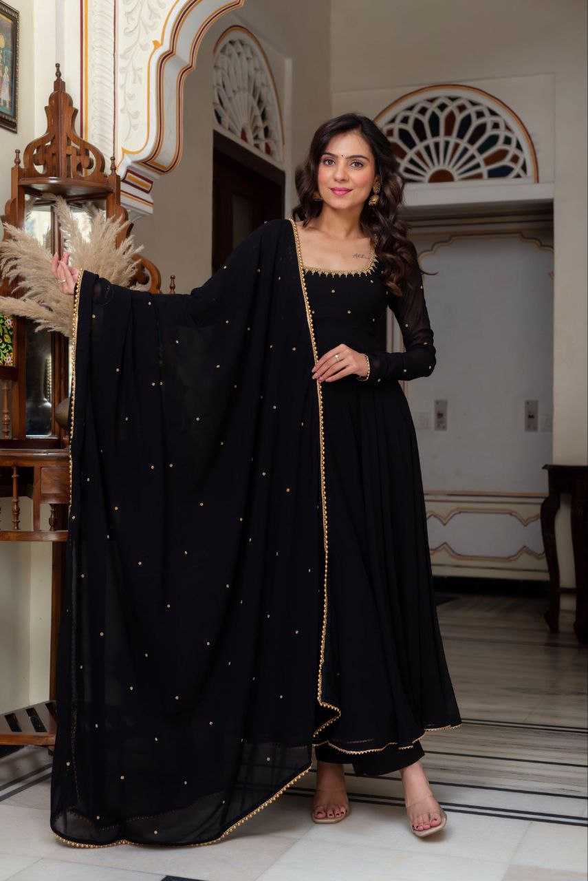 Ynf Georgette RIN157 PC-2197 Gowns Plus Size Collections Wholesale Fancy Gowns Lace Gowns Black Gown Manufacturer- Kapda Export