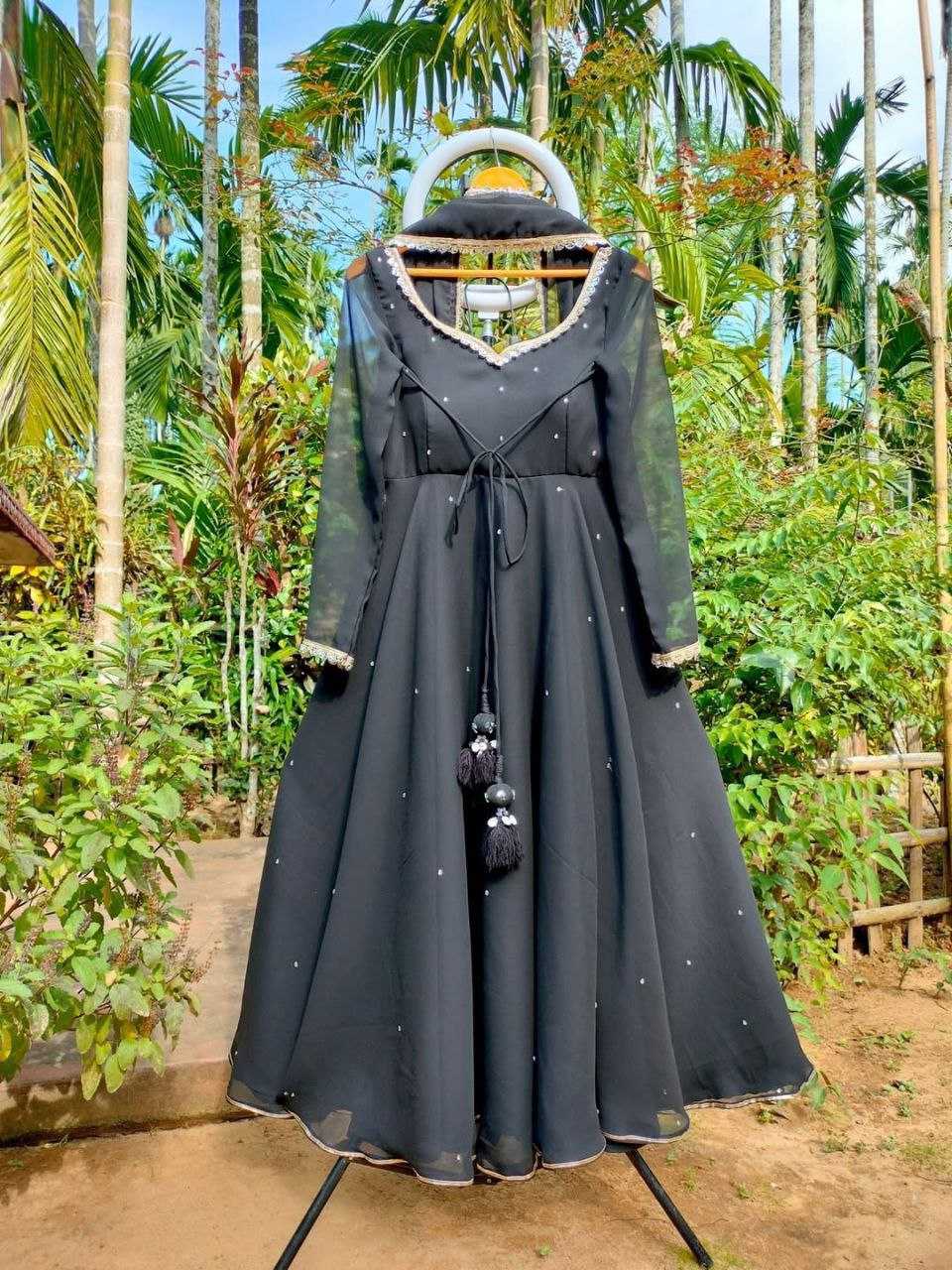 Ynf Georgette RIN157 PC-2219 Gowns Plus Size Collections Wholesale Fancy Gowns Lace Gowns Black Gown Manufacturer- Kapda Export