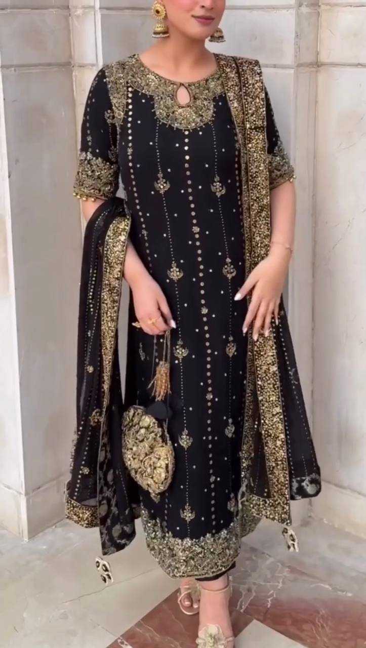 Ynf Georgette RIN162 5923 Suits & Dresses Wholesale Embroidery Suits Party wear suits Black Salwar Suit Manufacturer- Kapda Export