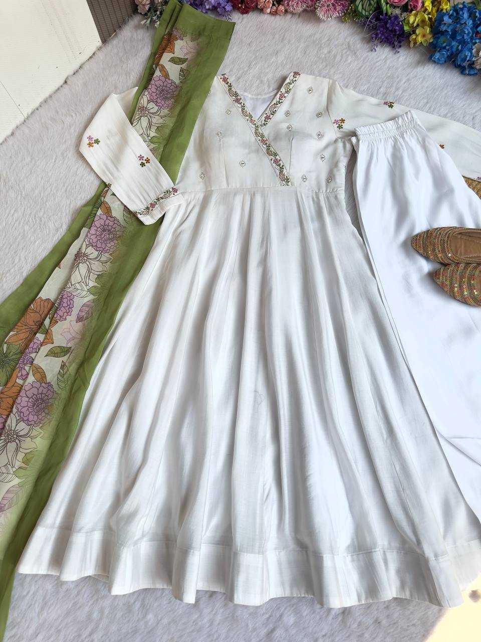 Ynf Heavy Roman Silk KESH513 504 Gowns Wholesale Embroidery Gowns Anarkali Gown White Gown Manufacturer- Kapda Export