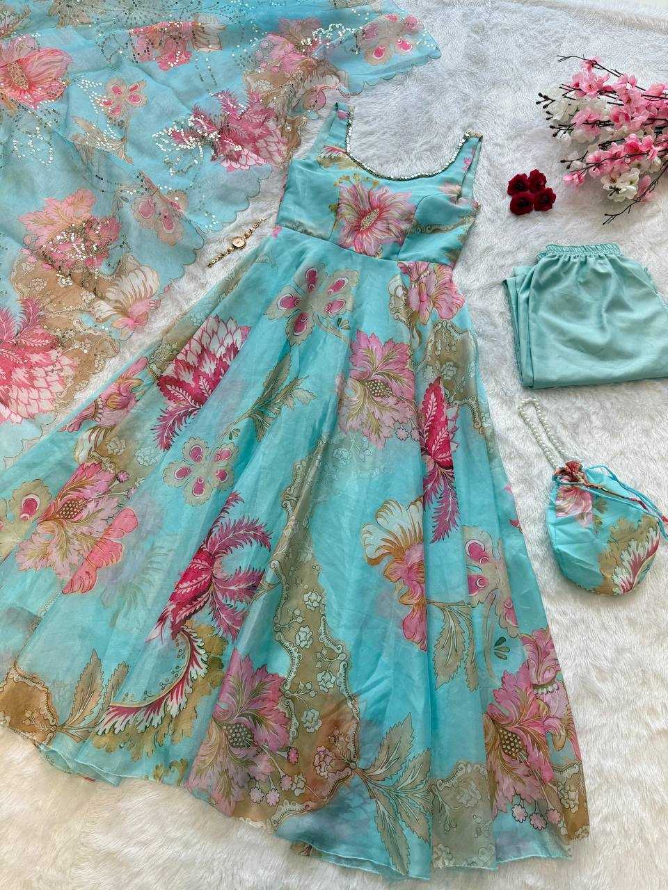 Ynf Organza KESH154 322 Gowns Wholesale Printed Gowns Fancy Gowns Anarkali Gown Long Gowns Sleeveless Gowns Manufacturer- Kapda Export