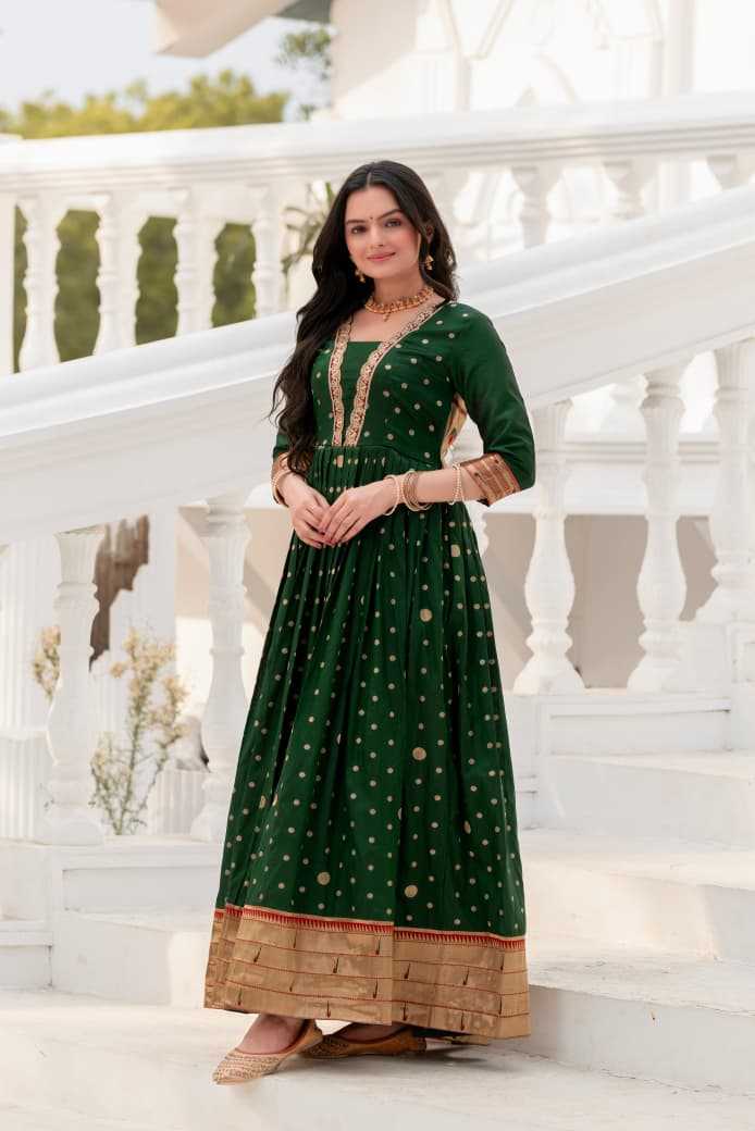 Ynf Soft Silk KESH249 W2087 Gowns Plus Size Collections Wholesale Designer Gowns Silk Gowns Green Gown Manufacturer- Kapda Export