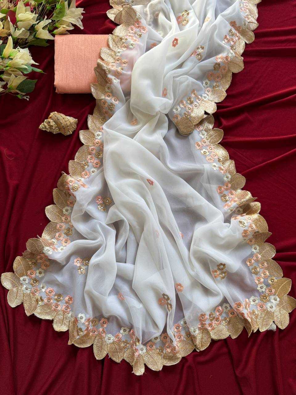 Ynf Georgette KESH568 INARA Sarees Festive Collections Wholesale Chiffon Sarees Embroidered Sarees White Sarees Manufacturer- Kapda Export