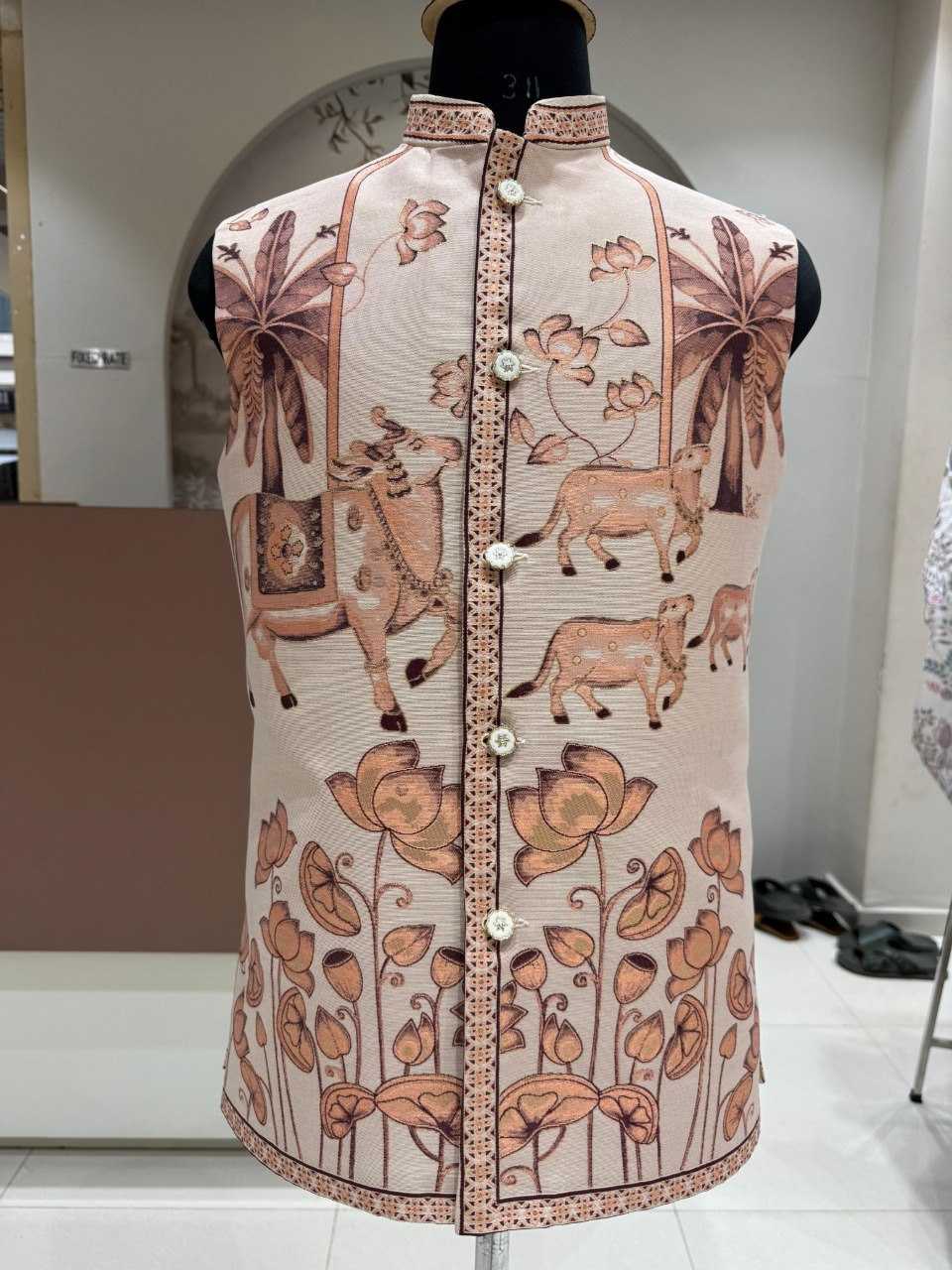 Ynf Jacquard KESH629 cow Mens Wear Wholesale Nehru Jacket Festive & Wedding Coats Ethnic Waistcoats Manufacturer- Kapda Export