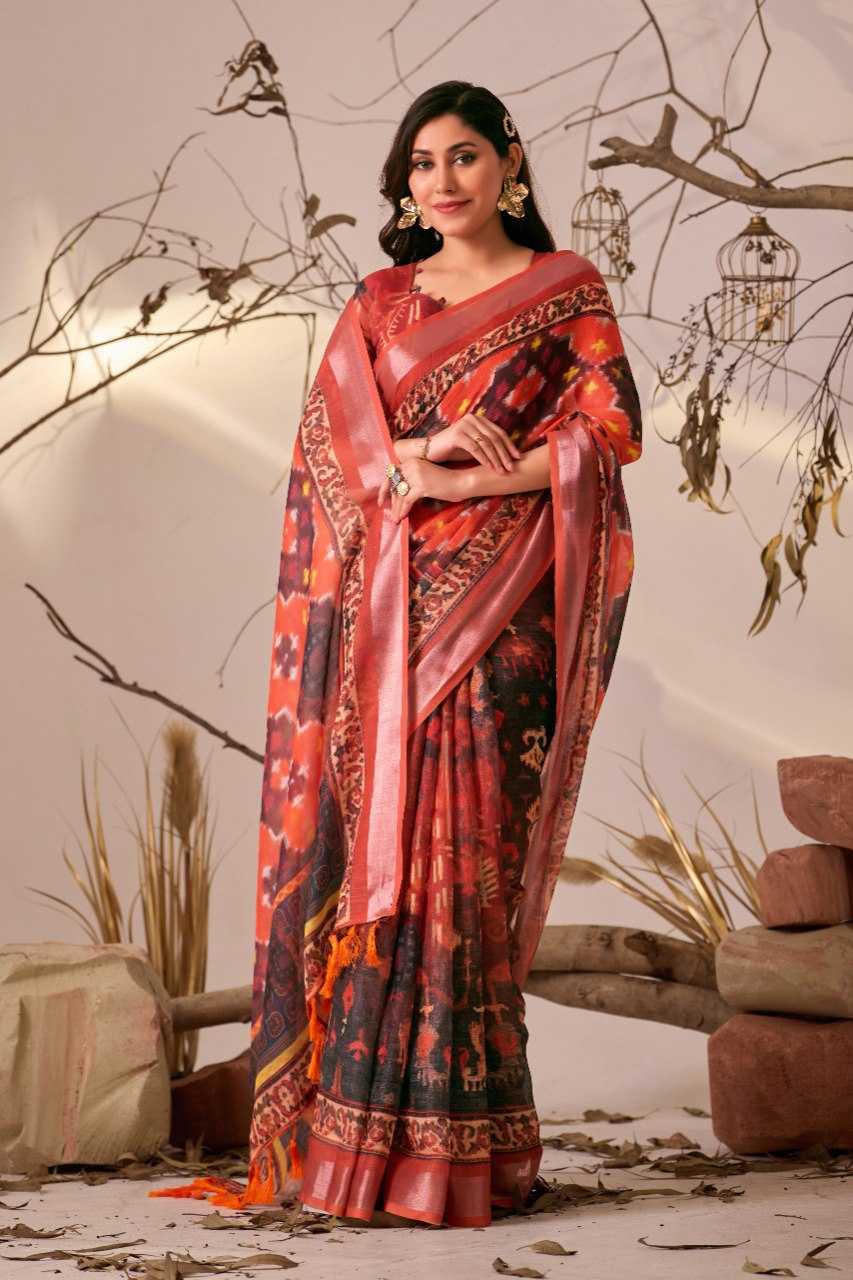 Ynf Linen KESH522 1011 Silk Sarees Wholesale Patola Sarees Ikat Sarees Printed Silk Saree Manufacturer- Kapda Export