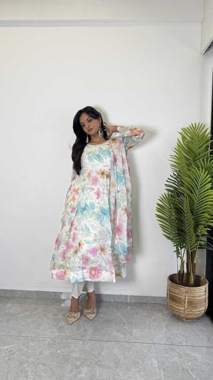 Ynf Organza KESH617 1003 Gowns Wholesale Printed Gowns Wedding Gown Lightweight Gowns Manufacturer- Kapda Export