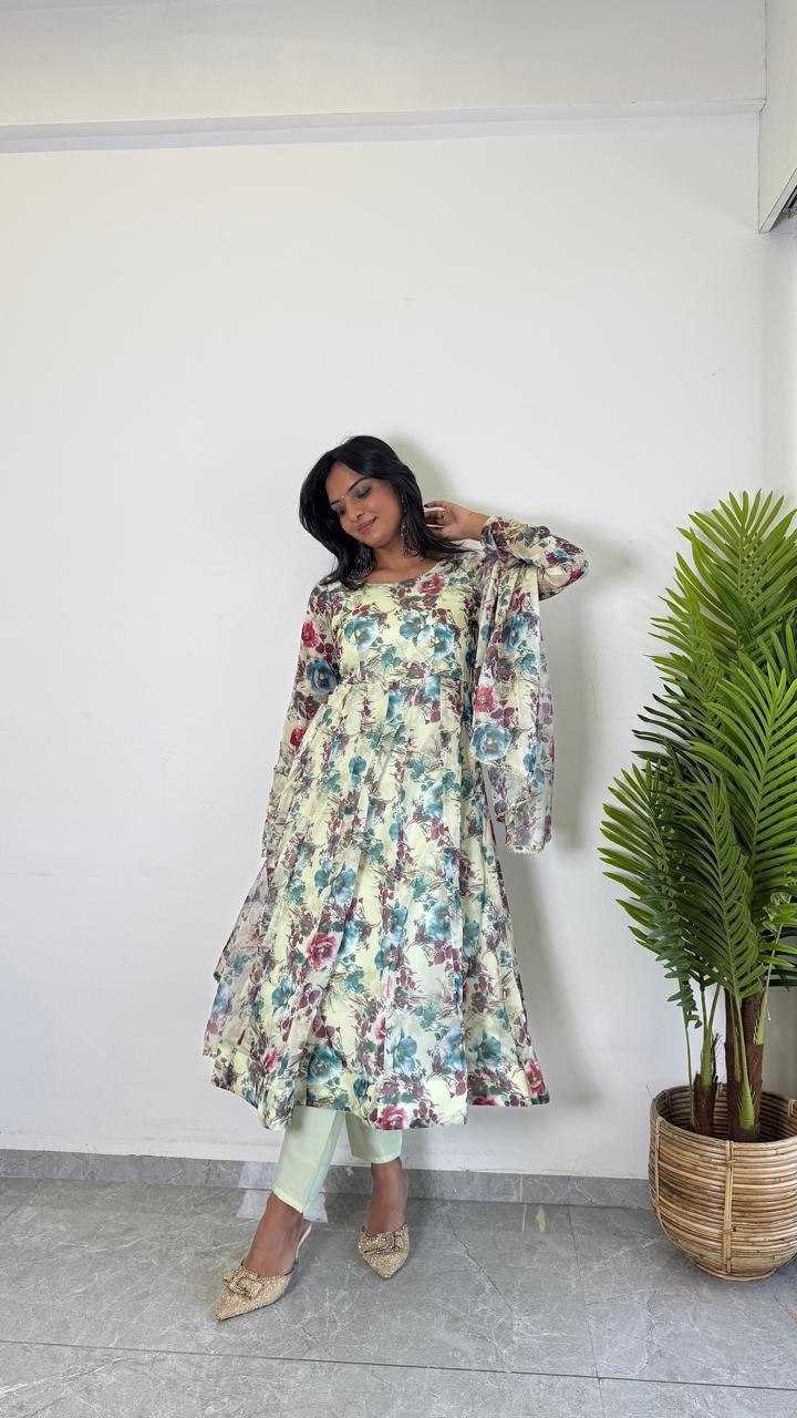 Ynf Organza KESH617 1004 Gowns Wholesale Printed Gowns Long Gowns Lightweight Gowns Manufacturer- Kapda Export