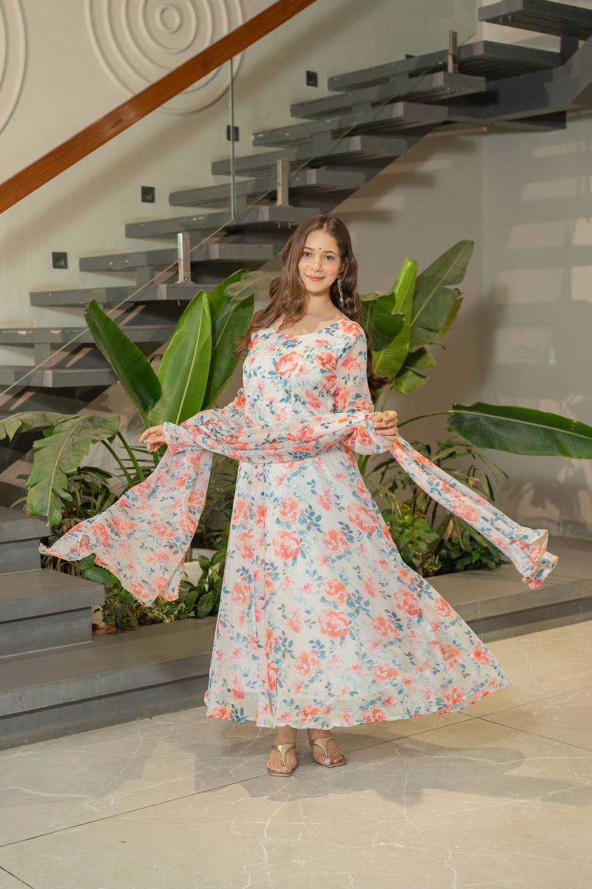 Ynf Organza KESH617 15 Gowns Wholesale Printed Gowns Fancy Gowns Lightweight Gowns Manufacturer- Kapda Export