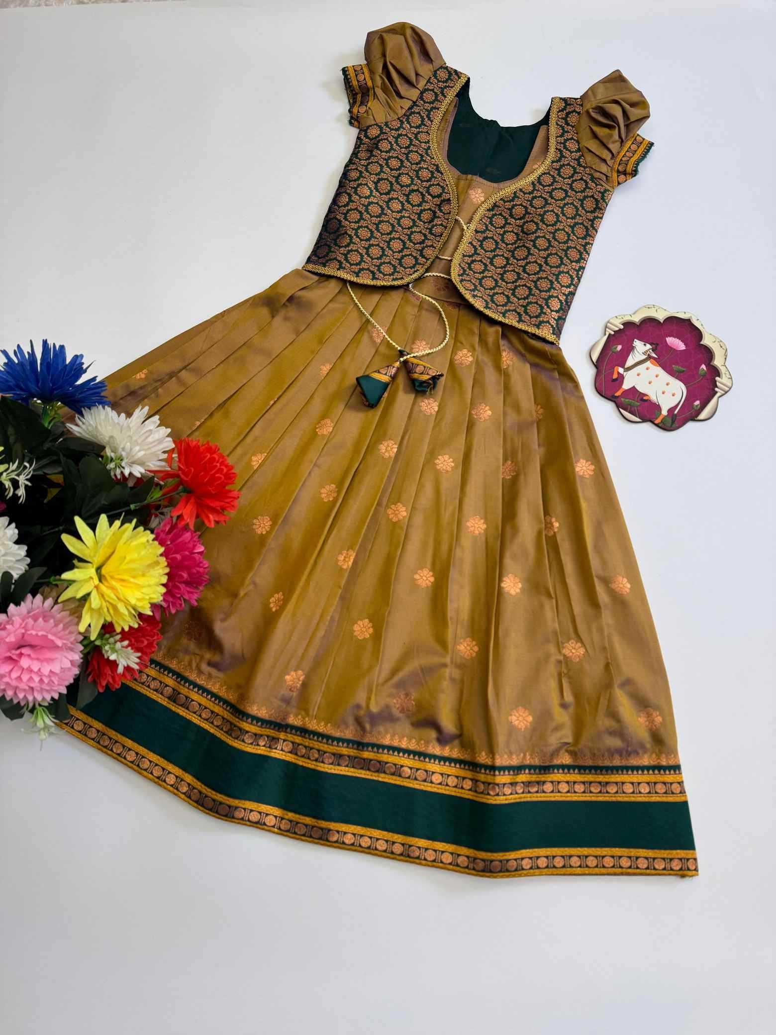 Ynf Soft Silk RIN235 Narayanpet Gowns Kids Wear Wholesale Kids Gown Kids Navratri Outfits Designer Gowns Manufacturer- Kapda Export