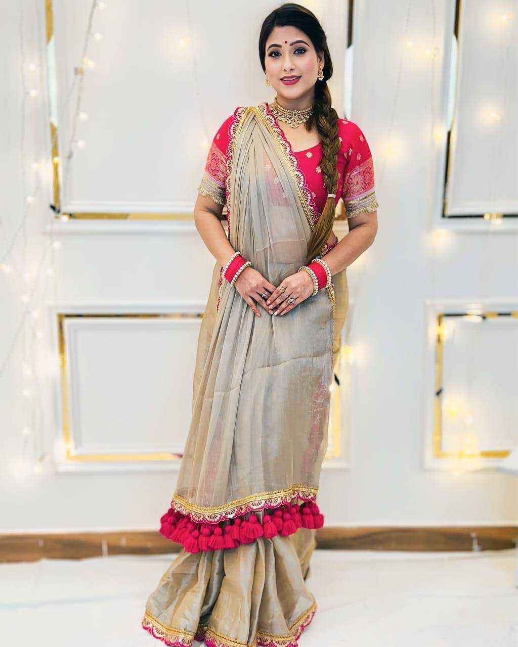 Ynf Tissue KESH621 Tissue Sarees Wholesale Fancy Sarees Lace Border Sarees Heavy Sarees Manufacturer- Kapda Export