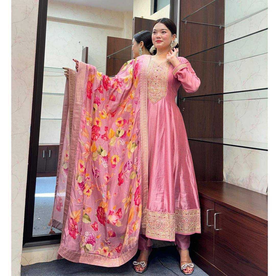Ynf Heavy Roman Silk KESH501 NISHA Gowns Wholesale Embroidery Gowns Designer Gowns Lightweight Gowns Manufacturer- Kapda Export