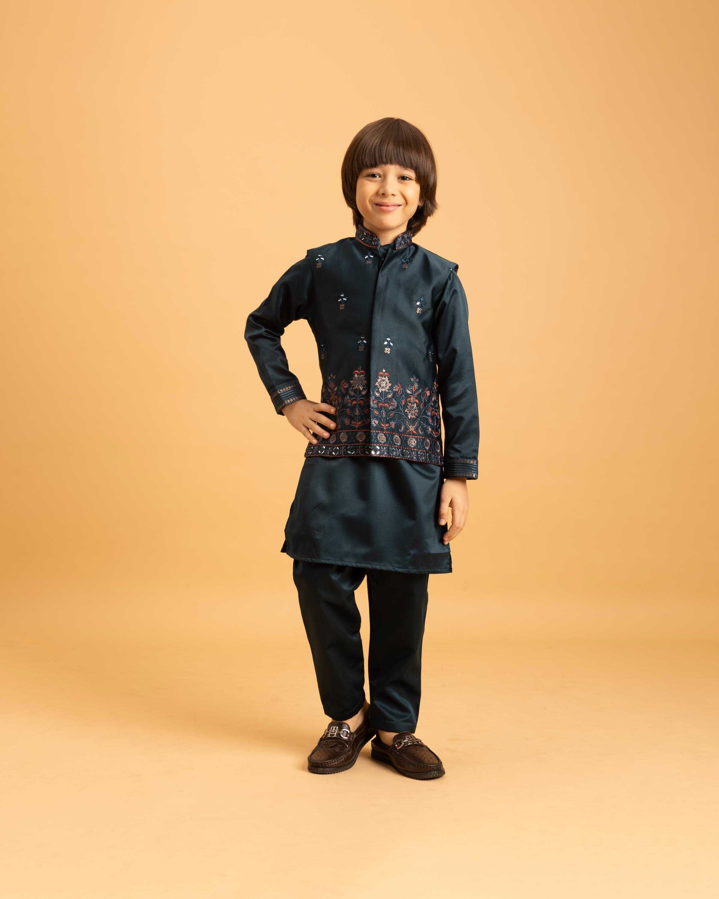 Ynf Satin RIN202 ETHNI KIDZ Kids Wear Wholesale Boys Kurta Pyjama Kids Kurta Pajama Baby Boy Kurta Set Manufacturer- Kapda Export