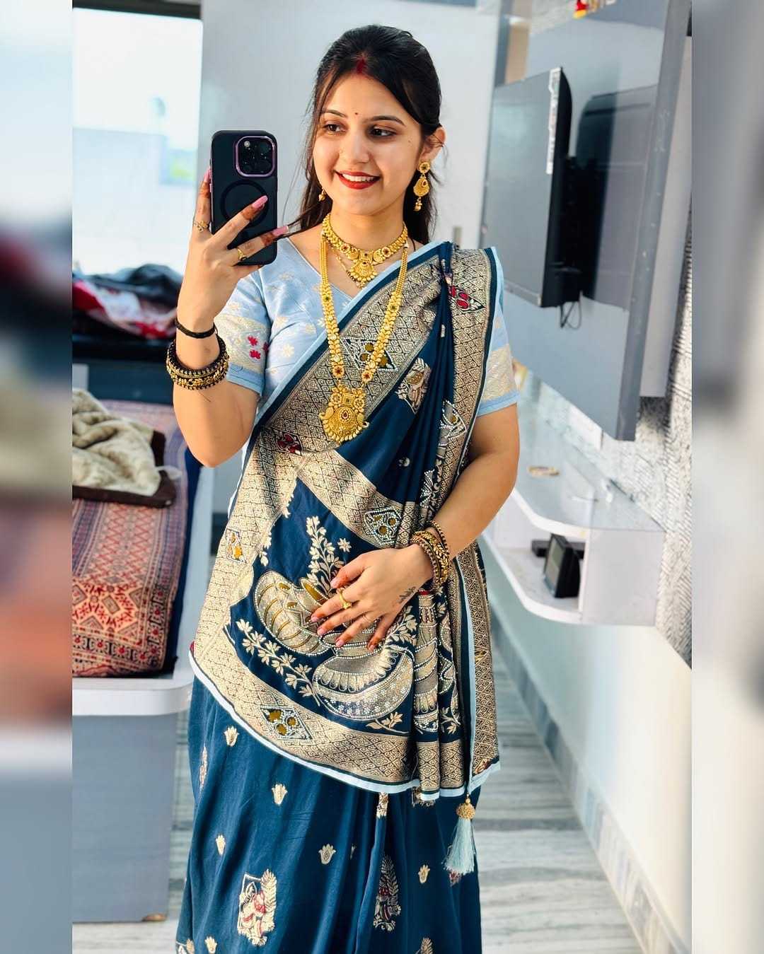 Ynf Soft Dola KESH584 Kalash shiroski Sarees Festive Collections Wholesale Swarovski Sarees Silk Sarees Zari Sarees Manufacturer- Kapda Export