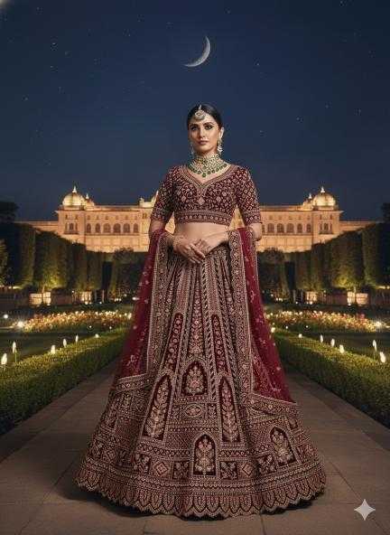 Ynf Velvet KESH639 001 Lehengas Wedding Collections Wholesale Wedding Lehenga Velvet Lehenga Thread Work Lehenga Manufacturer- Kapda Export