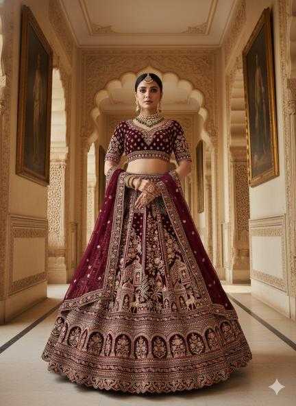 Ynf Velvet KESH639 005 Lehengas Wedding Collections Wholesale Embroidered Lehenga Velvet Lehenga Thread Work Lehenga Manufacturer- Kapda Export