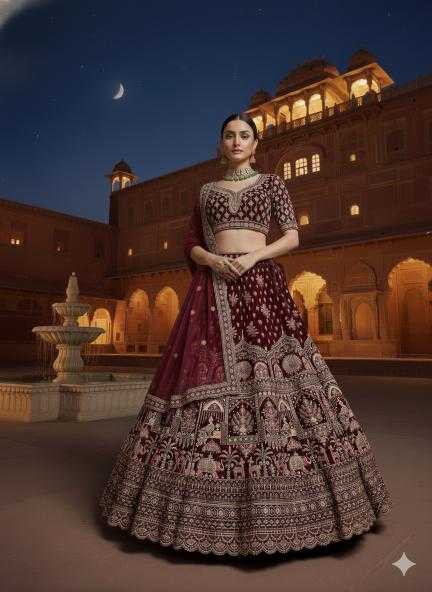 Ynf Velvet KESH639 008 Lehengas Wedding Collections Wholesale Embroidered Lehenga Velvet Lehenga Thread Work Lehenga Manufacturer- Kapda Export