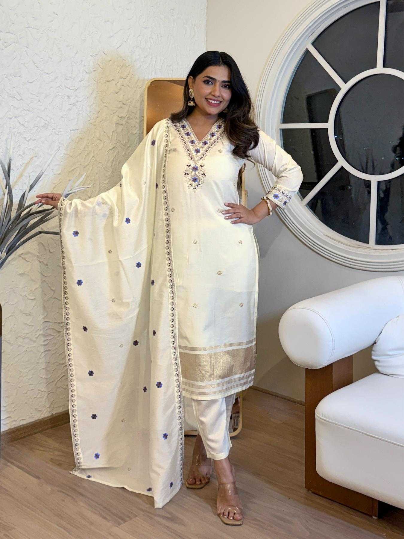 Ynf Viscose KESH545 1042 Kurti Wholesale Festive Kurtis Embroidered Kurtis White Kurtis Manufacturer- Kapda Export