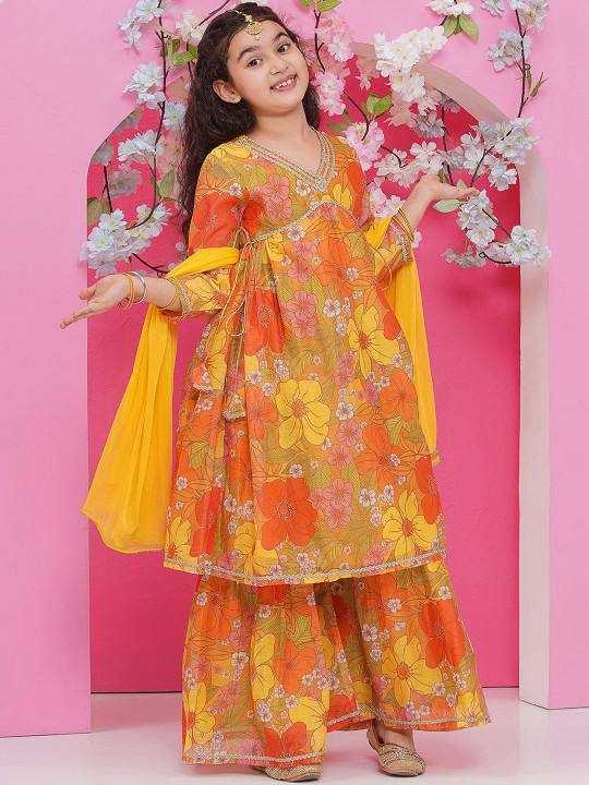 Ynf Chanderi Cotton KESH642 05 Kids Wear Festive Collections Wholesale Kids Sharara Girls Kurti Girls Cotton Frocks Manufacturer- Kapda Export