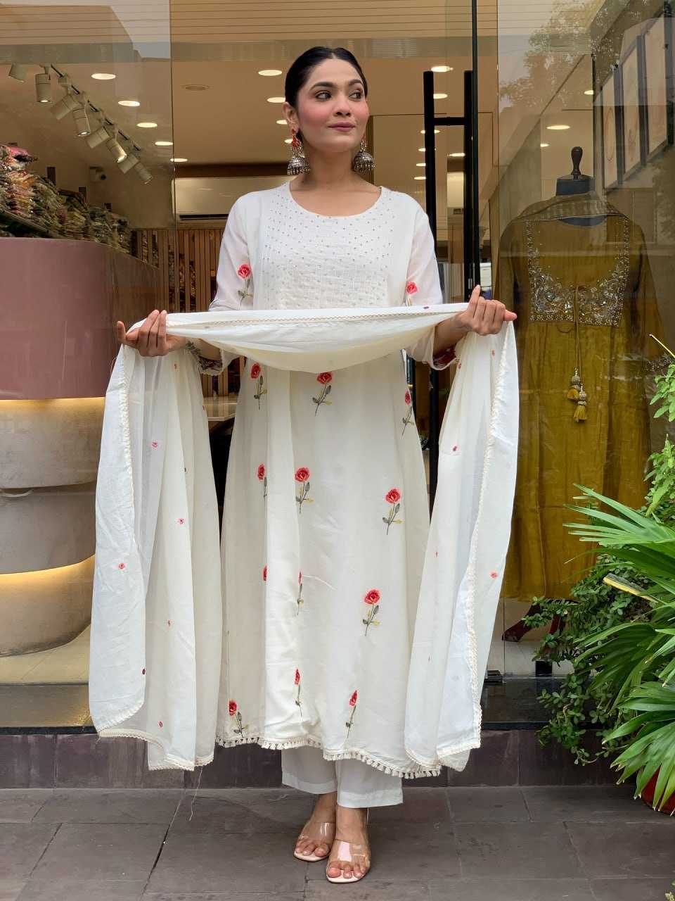 Ynf Chanderi Silk KESH595 AASTHA Suits & Dresses Wholesale Embroidery Suits Anarkali Suits Chanderi Suit White Salwar Suit Manufacturer- Kapda Export