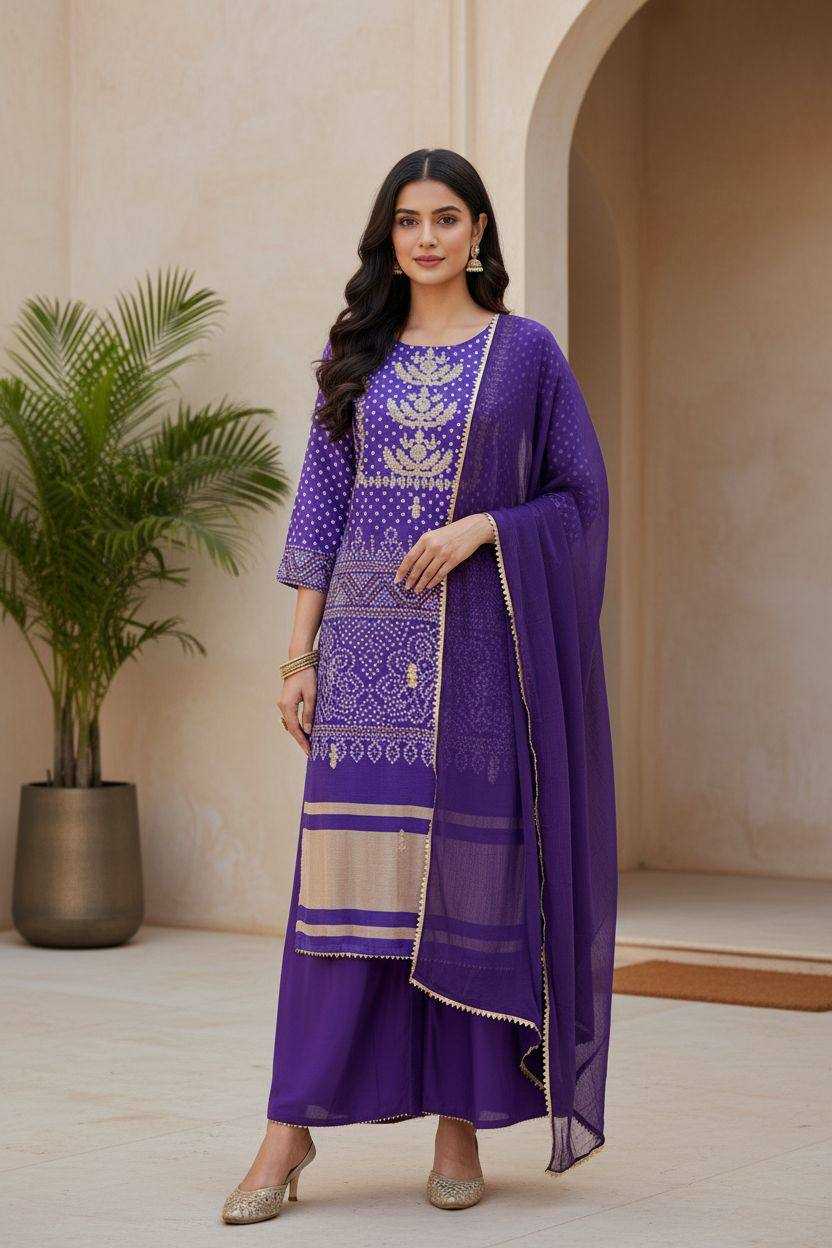 Ynf Chinon KESH501 JANVI Kurti Wholesale Festive Kurtis Bandhani Kurtis Purple Kurtis Manufacturer- Kapda Export