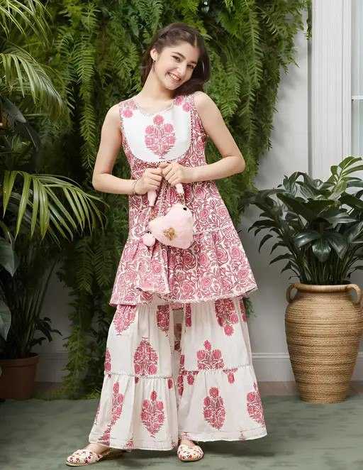 Ynf Cotton KESH642 011 Kids Wear Wholesale Kids Sharara Girls Kurti Kids Party Wear Ethnic Manufacturer- Kapda Export