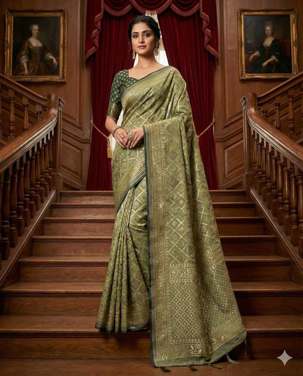Ynf Dull Moss KESH441 Chandrakala 3 Sarees Wholesale Fancy Sarees Printed Sarees Brasso Sarees Manufacturer- Kapda Export