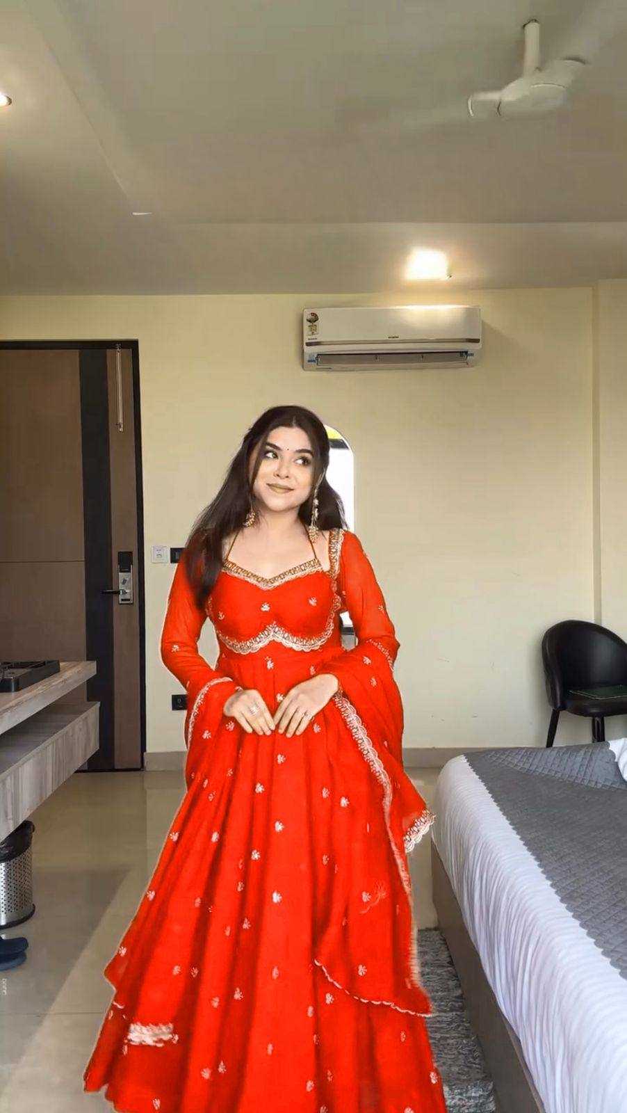 Ynf Faux Georgette KESH523 302 Gowns Festive Collections Wholesale Embroidery Gowns Georgette Gown Full Sleeve Gowns Manufacturer- Kapda Export