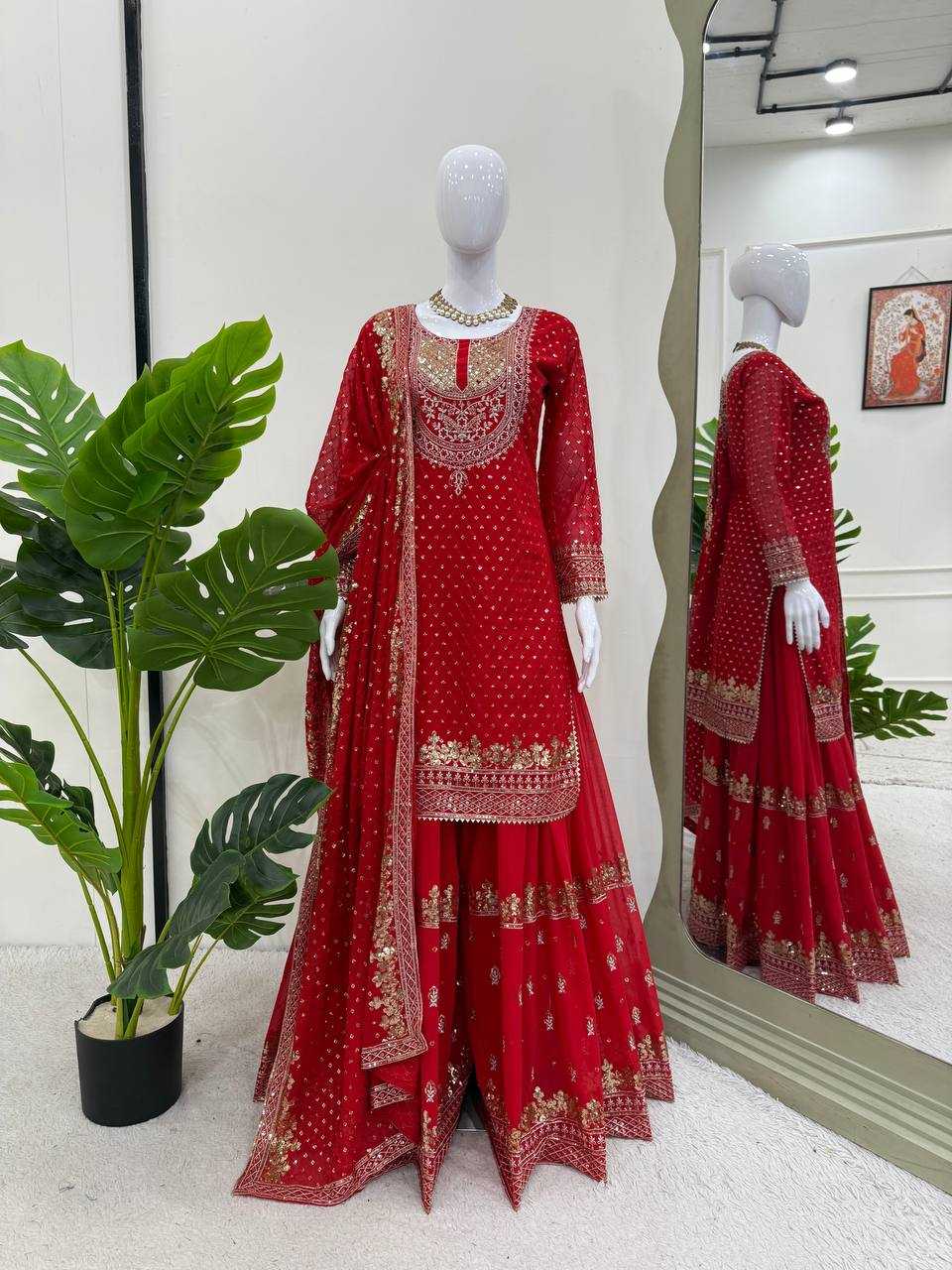 Ynf Faux Georgette RIN162 5899 Suits & Dresses Wedding Collections Wholesale Sharara Salwar Suits Georgette Suit Red Salwar Suit Manufacturer- Kapda Export