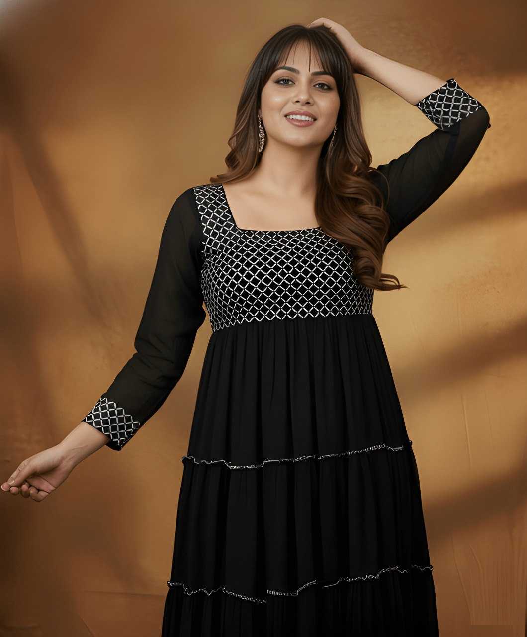 Ynf Georgette KESH559 327 Kurti Wholesale Fancy Kurti Embroidered Kurtis Round Neck Kurtis Manufacturer- Kapda Export