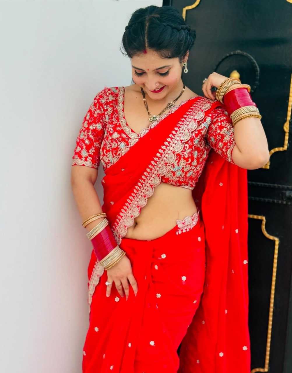 Ynf Georgette KESH624 RUHI RED Sarees Festive Collections Wholesale Georgette Sarees Red Sarees Karwa Chauth Sarees Manufacturer- Kapda Export