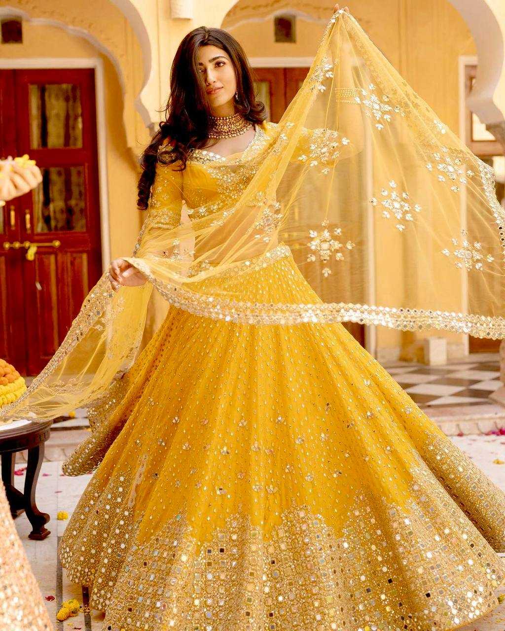 Ynf Georgette RIN213 H51 Lehengas Wholesale Fancy Lehenga Embroidered Lehenga Mirror Work Lehenga Lehenga For Haldi Manufacturer- Kapda Export