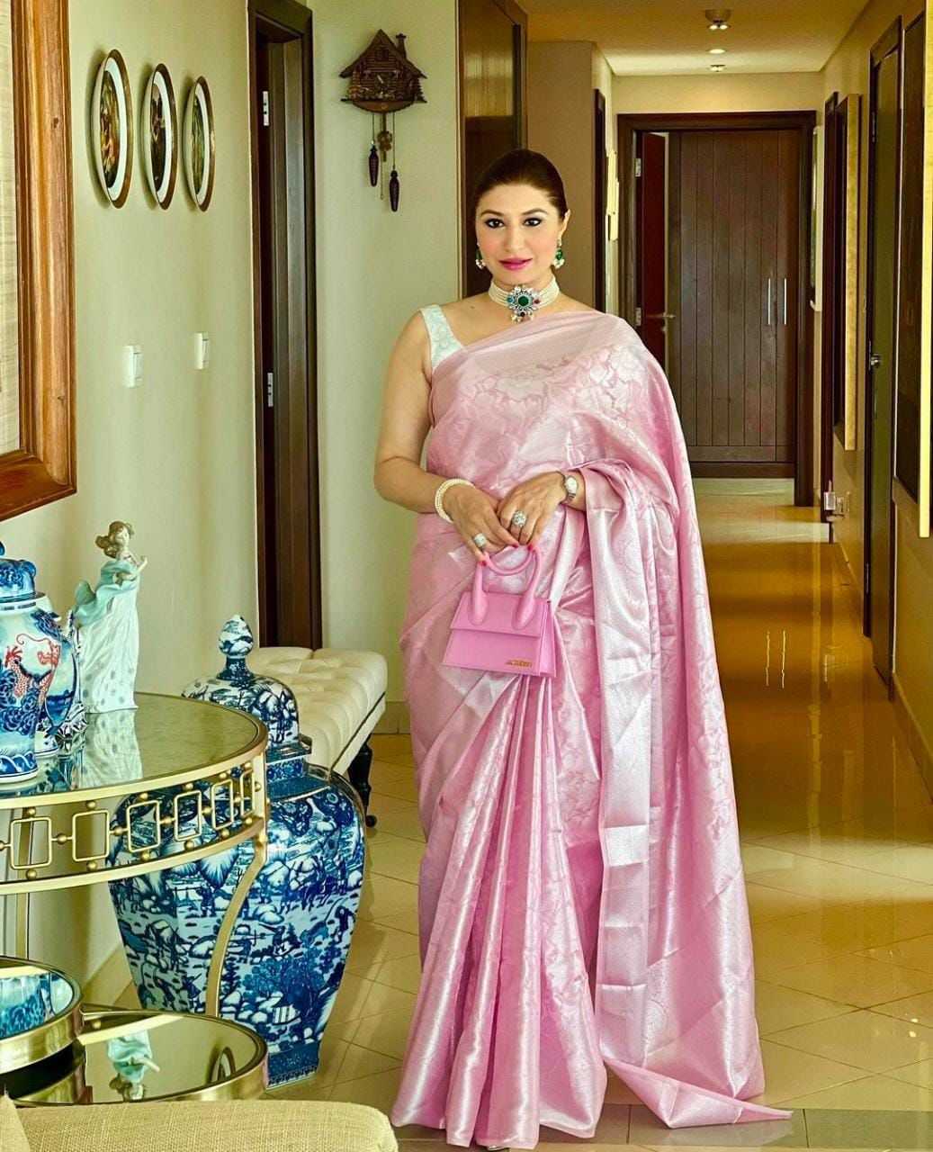 Ynf Lichi Silk KESH577 JACQUARD Sarees Wholesale Party Wear Sarees Silk Sarees Pink Sarees Manufacturer- Kapda Export