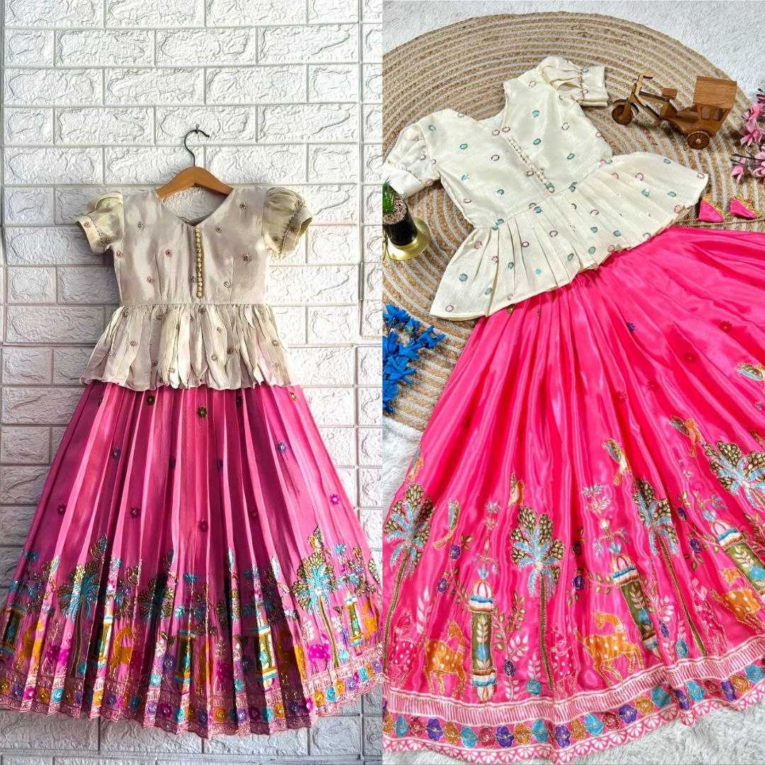 Ynf Mono Slub KESH167 SHIVANI Kids Wear Wholesale Embroidered Frock Kids Lehenga Choli Kids Silk Dress Manufacturer- Kapda Export