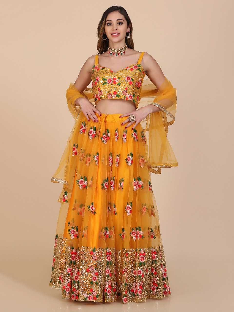 Ynf Net KESH643 10105 Lehengas Wedding Collections Wholesale Embroidered Lehenga Net Lehenga Choli Yellow Lehenga Manufacturer- Kapda Export