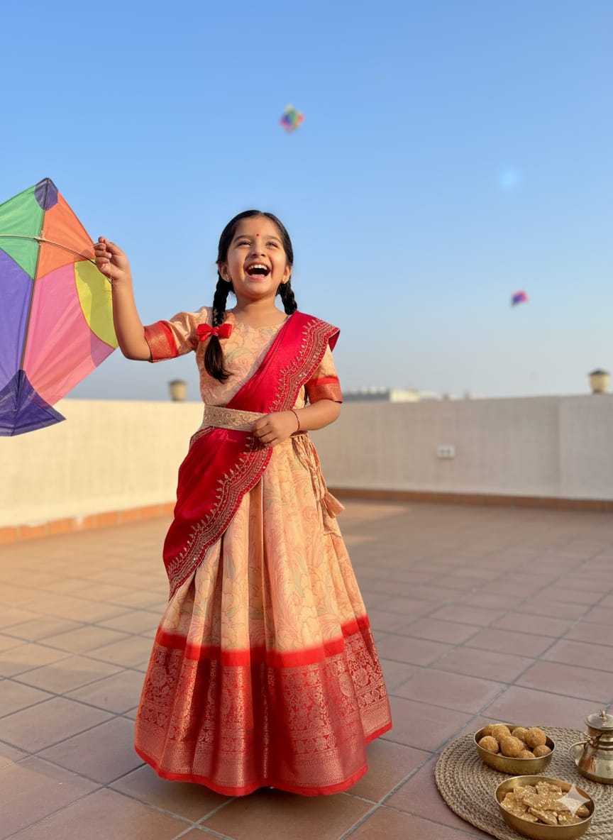Ynf Pure Silk KESH505 Makar-Sankranti Kids Wear Festive Collections Wholesale Kids Lehenga Choli Kids Silk Dress Pongal Collections Manufacturer- Kapda Export