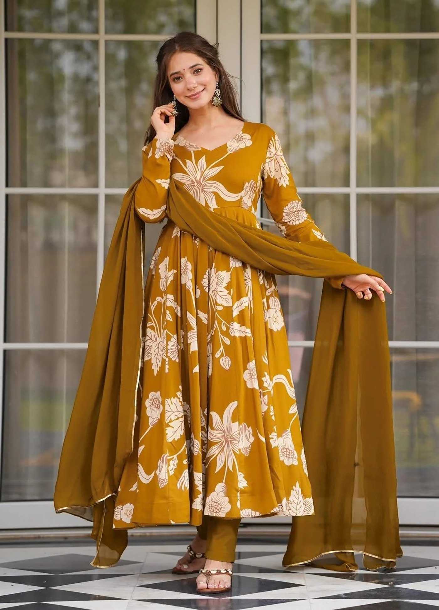 Ynf Slub Reyon KESH334 Vaani Suits & Dresses Wholesale Anarkali Suits Party wear suits Yellow Salwar Suit Manufacturer- Kapda Export