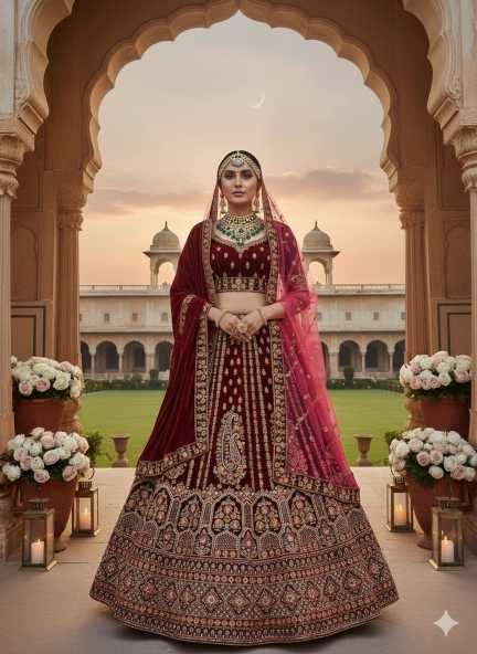 Ynf Velvet KESH639 18 Lehengas Wedding Collections Wholesale Embroidered Lehenga Velvet Lehenga Thread Work Lehenga Manufacturer- Kapda Export