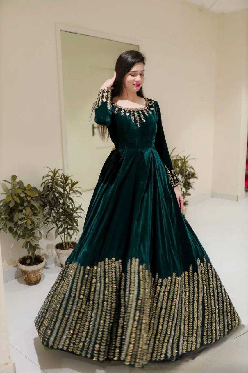 Ynf Velvet RIN162 5951 Gowns Wedding Collections Wholesale Anarkali Gown Designer Gowns Velvet Gowns Manufacturer- Kapda Export