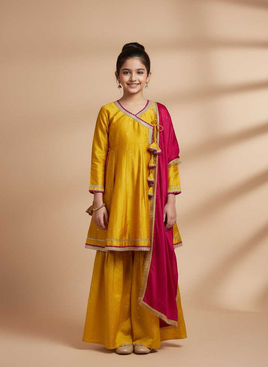 Ynf Chanderi Cotton KESH642 069 Kids Wear Wholesale Girls Kurti Kids Traditional Outfits Kids Festive Wear Manufacturer- Kapda Export