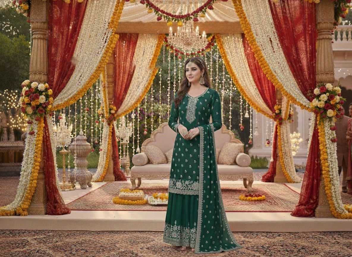 Ynf Chinon RIN236 72691 Suits & Dresses Wholesale Palazzo Suit Wedding Suits Semi-Stitched Suits Manufacturer- Kapda Export
