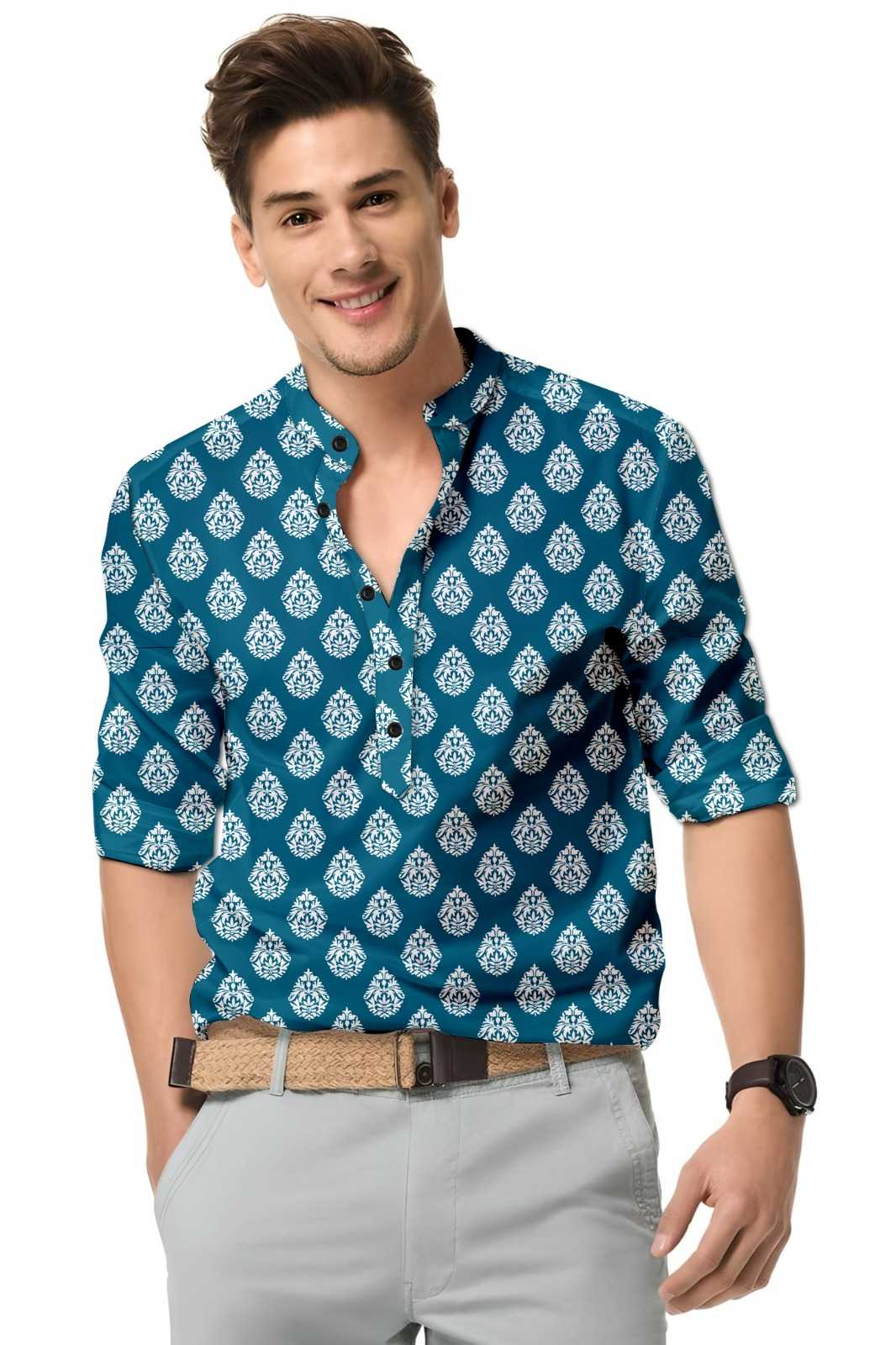 Ynf Cotton KESH662 ST61 Mens Wear Wholesale Casual Wear Mens Printed Shirts Indo Western Manufacturer- Kapda Export